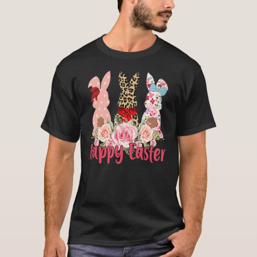Leopard Osterfest Bunny Rabbit Trio Niedlich Oster T-Shirt (Vorderseite)