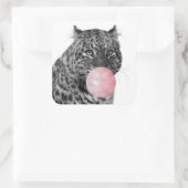 Leopard Panther Katzenblase Kaugummi Schwarz Rosa  Quadratischer Aufkleber (Tasche)
