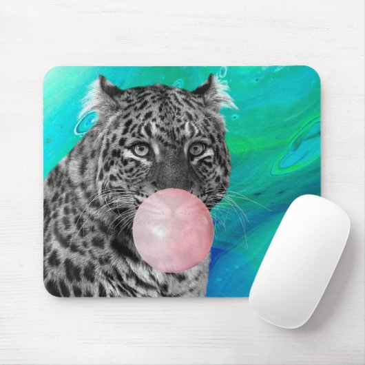 Leopard Panther Schwarz-weiß Pink Blase Blauer Blä Mousepad (Mit Mouse)