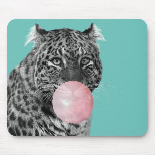 Leopard Panther Schwarz-weiß Pink Blase Blauer Blä Mousepad (Vorne)