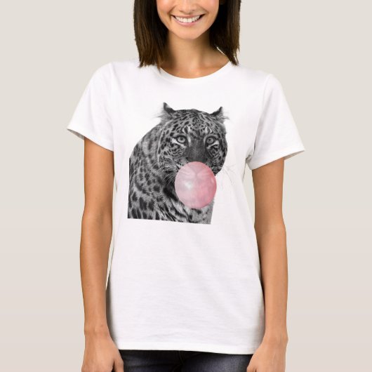 Leopard Panther Schwarz-weiß Pink Bubble Gum T-Shirt (Vorderseite)