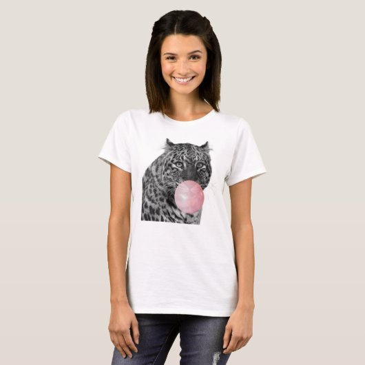 Leopard Panther Schwarz-weiß Pink Bubble Gum T-Shirt (Vorne ganz)