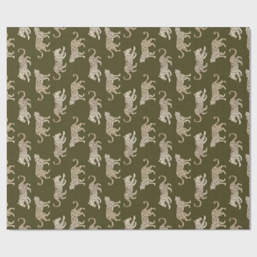 Leopard-Parade auf Mossy Green Geschenkpapier (Flach)