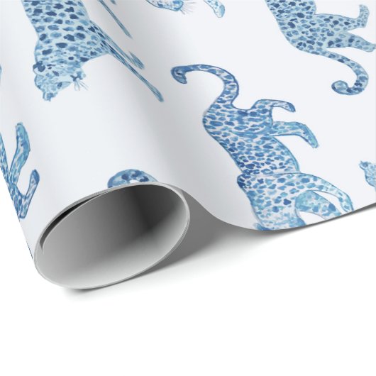 Leopard-Parade in Blau und Weiß Geschenkpapier (Rolleneckpunkt)
