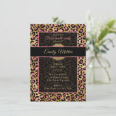 Leopard-Party aus rosa und goldfarbenem Glitzer Einladung (Stehend Vorderseite)