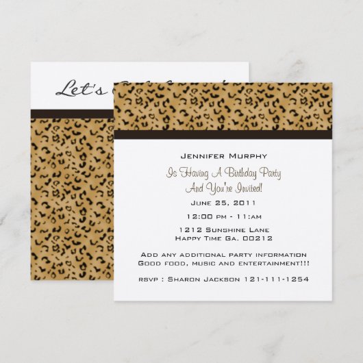 Leopard-Party Einladungen (Vorne/Hinten)