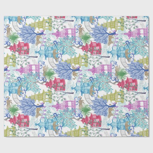 Leopard-Party im Pagoden-Wald Geschenkpapier (Flach)