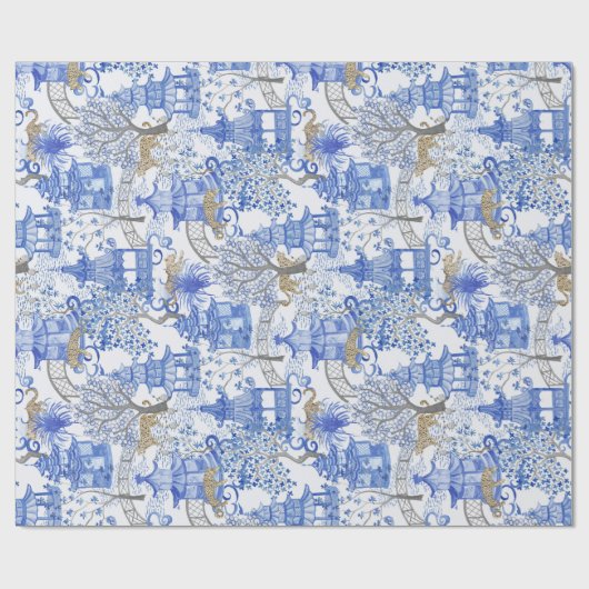 Leopard-Party in der Pagode Wald-Blau und weiß Geschenkpapier (Flach)
