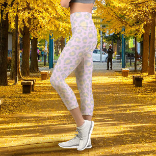 Leopard Pastel Pink Grau Gelb Capri Leggings