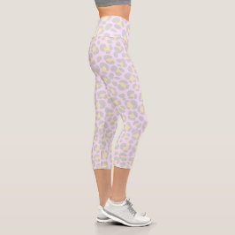 Leopard Pastel Pink Grau Gelb Capri Leggings