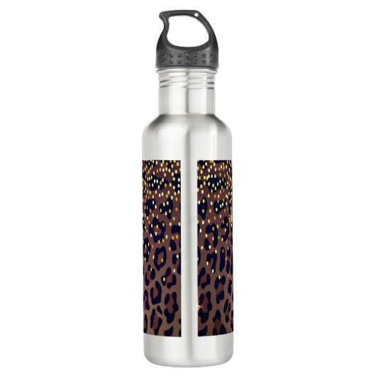 Leopard pattern brown black golden bronze monogram edelstahlflasche (Rückseite)