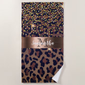 Leopard pattern brown black golden bronze monogram strandtuch (Vorderseite)
