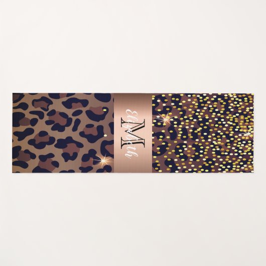 Leopard pattern brown black golden bronze monogram yogamatte (Vorderseite (Horizontal))