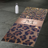 Leopard pattern brown black golden bronze monogram yogamatte
