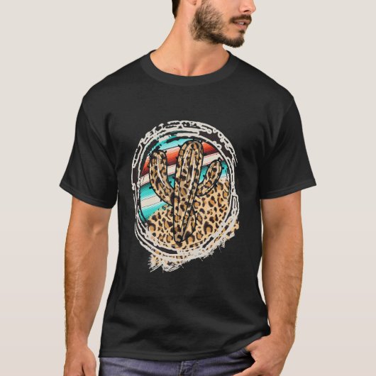 Leopard Pattern Cactus Serape Print Cowgirl Rodeo T-Shirt (Vorderseite)