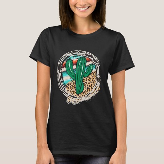 Leopard Pattern Cactus Serape Print Cowgirl Rodeo  T-Shirt (Vorderseite)