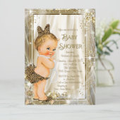 Leopard Pearl Glam Girly Babydusche Einladung (Stehend Vorderseite)
