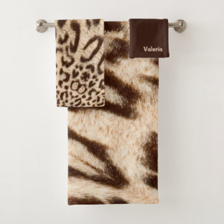 Leopard-Pelzdesign mit Namen Badhandtuch Set