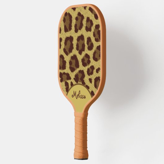 Leopard-Pelzdruck mit Personalisierung Pickleball Schläger (Links)