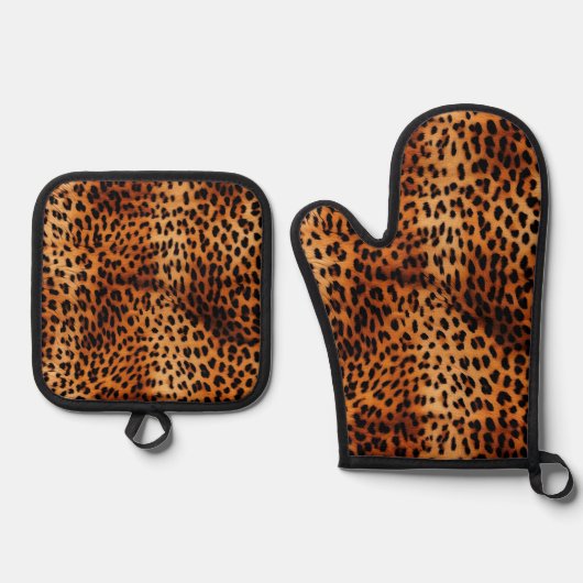Leopard-Pelzmuster Ofenhandschuh & Topflappen-Set (Vorderseite)