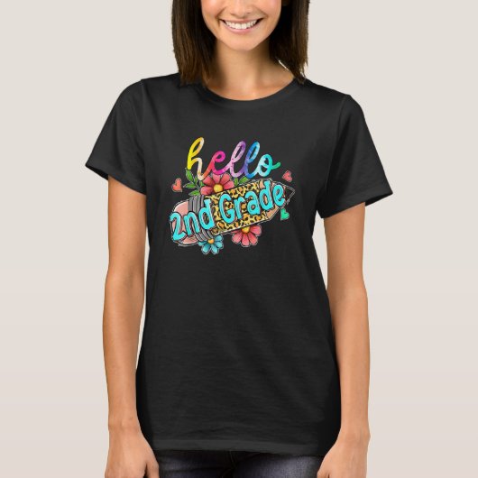 Leopard Pencil Hello 2nd Grade Back To School Kids T-Shirt (Vorderseite)