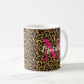 Leopard personalisiert Monogramm und Name Hot Pink Kaffeetasse (VorderseiteRechts)