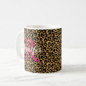 Leopard personalisiert Monogramm und Name Hot Pink Kaffeetasse (Vorderseite Links)