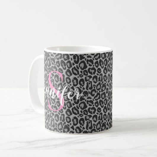 Leopard personalize Pink Monogramm & Name Kaffeetasse (Vorderseite Links)