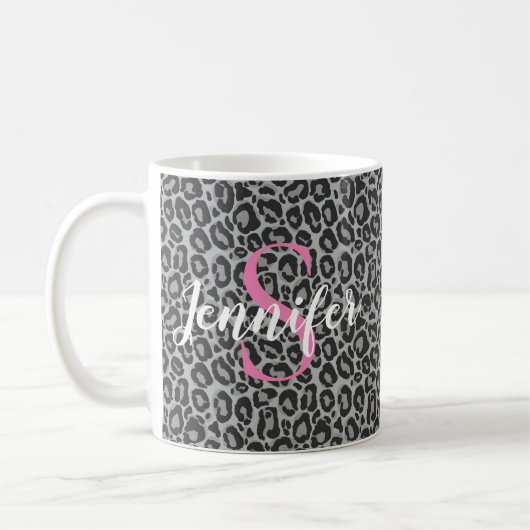 Leopard personalize Pink Monogramm & Name Kaffeetasse (Links)