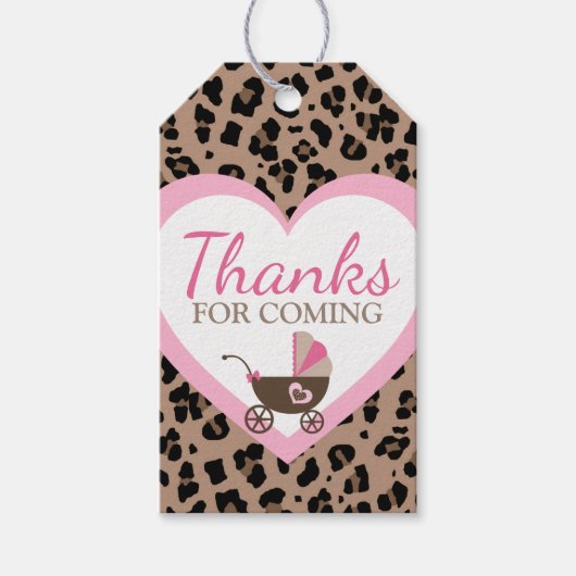 Leopard & Pink Babydusche Danke fürs Kommen Geschenkanhänger (Vorderseite)