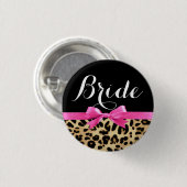 Leopard-Pink-Bogen-Braut-Hochzeits-Knopf Button (Vorne & Hinten)