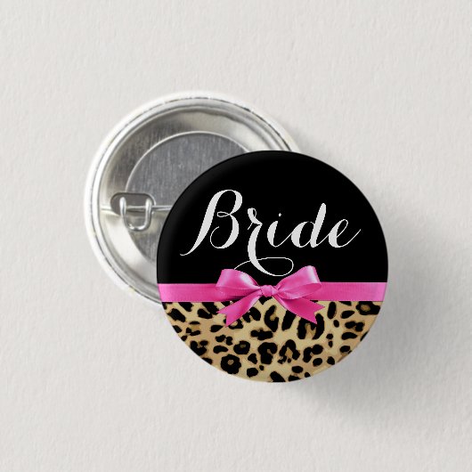 Leopard-Pink-Bogen-Braut-Hochzeits-Knopf Button (Vorne & Hinten)