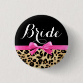 Leopard-Pink-Bogen-Braut-Hochzeits-Knopf Button (Vorderseite)