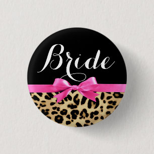 Leopard-Pink-Bogen-Braut-Hochzeits-Knopf Button
