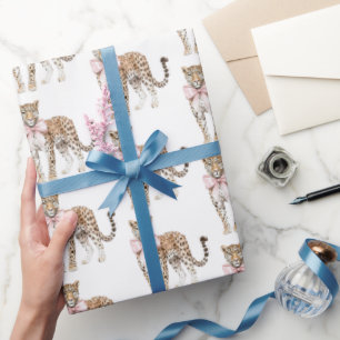 Leopard Pink Bow Birthday Geschenkpapier