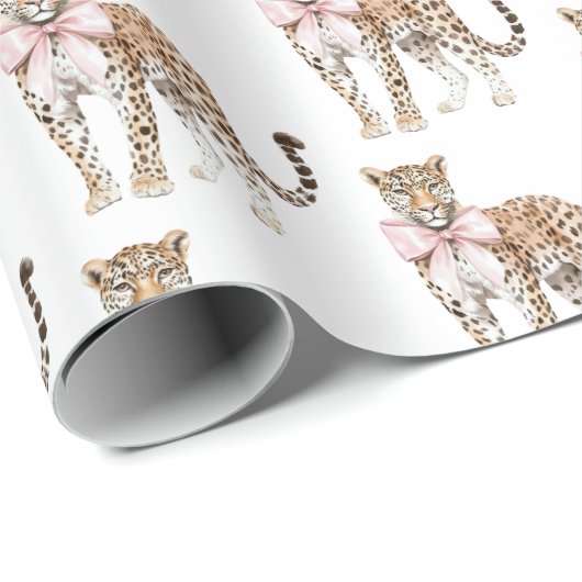 Leopard Pink Bow Birthday Geschenkpapier (Rolleneckpunkt)