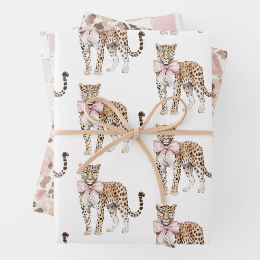 Leopard Pink Bow Birthday Geschenkpapier Set (Beispiel)