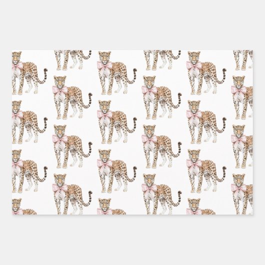 Leopard Pink Bow Birthday Geschenkpapier Set (Vorderseite)