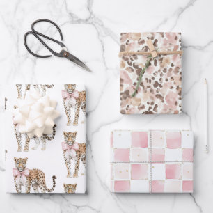 Leopard Pink Bow Birthday Geschenkpapier Set