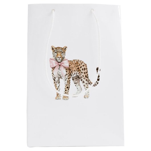 Leopard Pink Bow Birthday Mittlere Geschenktüte (Vorderseite)