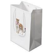 Leopard Pink Bow Birthday Mittlere Geschenktüte (Rückseite Schrägansicht)