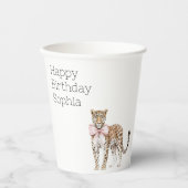 Leopard Pink Bow Birthday Pappbecher (Vorderseite)