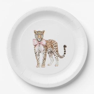 Leopard Pink Bow Birthday Pappteller