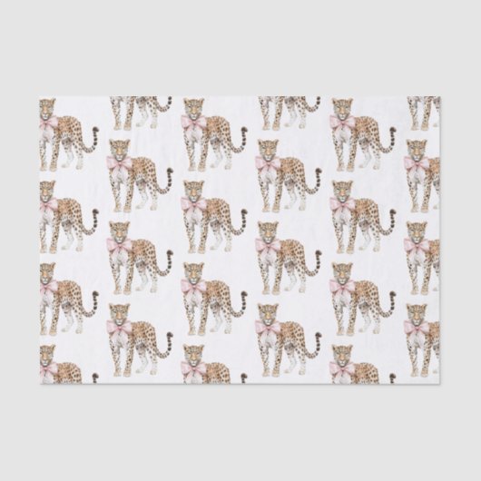 Leopard Pink Bow Birthday Seidenpapier (Vorderseite)