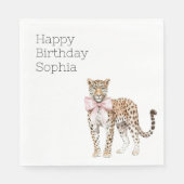 Leopard Pink Bow Birthday Serviette (Vorderseite)