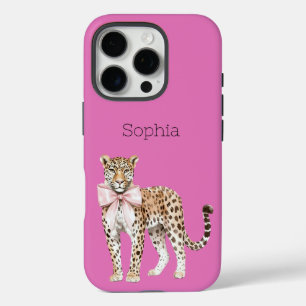 Leopard Pink Bow iPhone 16 Pro Hülle
