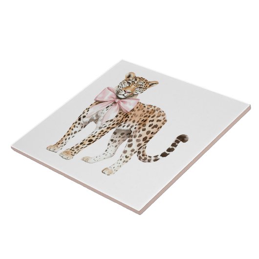 Leopard Pink Bow Fliese (Seite)