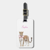 Leopard Pink Bow Gepäckanhänger (Vorderseite vertikal)