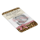 Leopard Pink Bow Girl Baby Birth Ankündigung Magnet (Rechte Seite)
