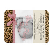 Leopard Pink Bow Girl Baby Birth Ankündigung Magnet (Horizontal)